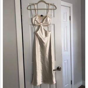 Lulus Champagne Satin Cutout Dress - XS